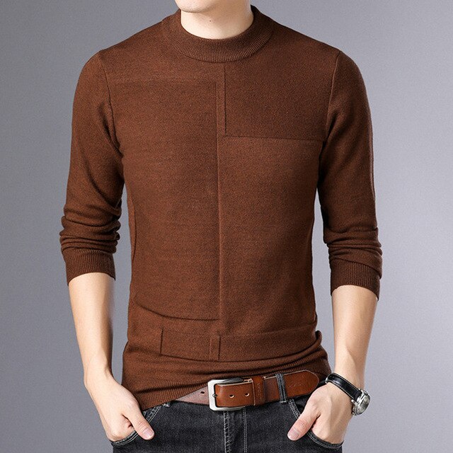 2019 Autumn Winter Men Sweater Fashion Man Half Turtleneck Long Sleeves Solid Color Casual Sweaters Male Slim Knitted Pullovers