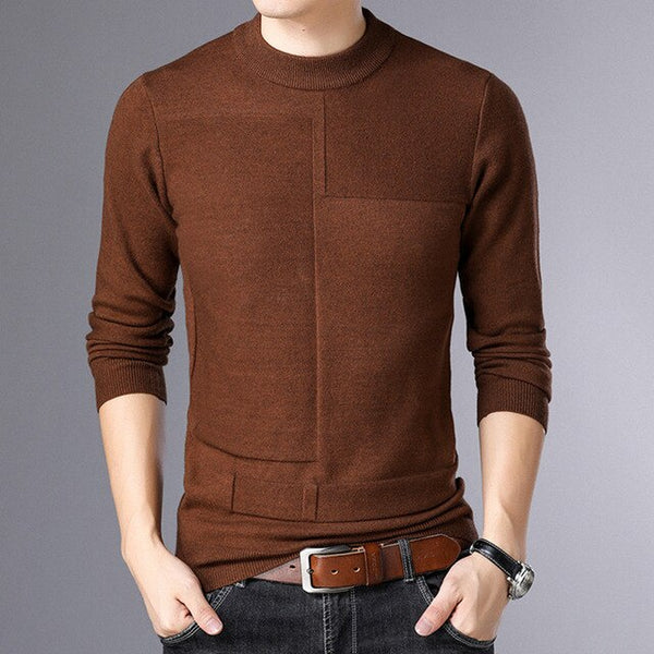2019 Autumn Winter Men Sweater Fashion Man Half Turtleneck Long Sleeves Solid Color Casual Sweaters Male Slim Knitted Pullovers