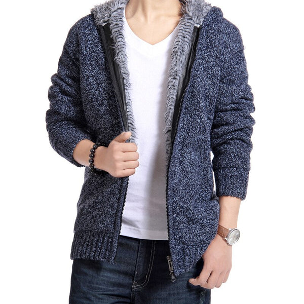 New Knitting Zipper Men Hooded Cap Sweater Winter Thickening Warm Long Sleeves Slim Cardigan Jackets Fashion Casual Man Coat