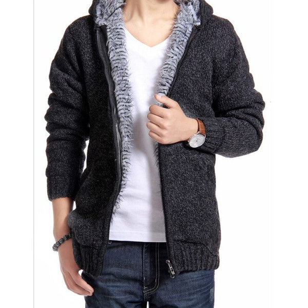 New Knitting Zipper Men Hooded Cap Sweater Winter Thickening Warm Long Sleeves Slim Cardigan Jackets Fashion Casual Man Coat