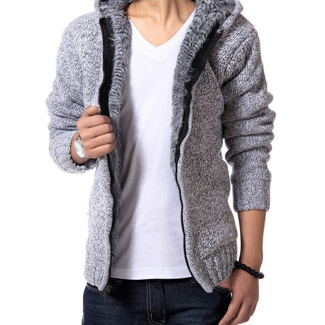 New Knitting Zipper Men Hooded Cap Sweater Winter Thickening Warm Long Sleeves Slim Cardigan Jackets Fashion Casual Man Coat