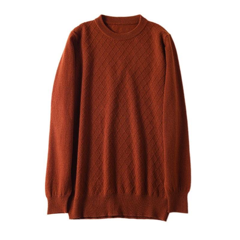 Sparsil Men 100% Cashmere Sweater O-Neck Geometric Pattern Warm Pullovers Full Sleeve Solid Color Jumpers Boys