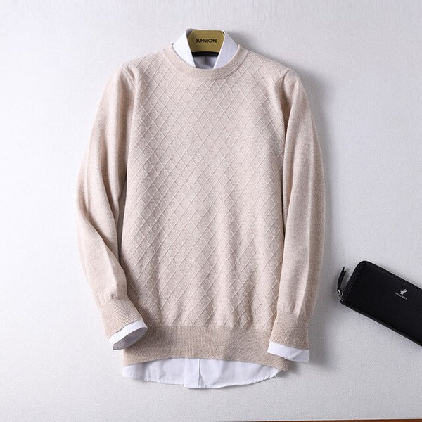 Sparsil Men 100% Cashmere Sweater O-Neck Geometric Pattern Warm Pullovers Full Sleeve Solid Color Jumpers Boys
