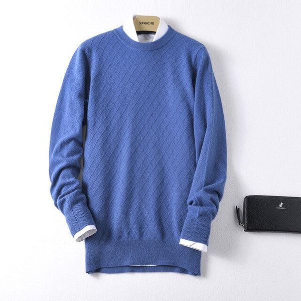 Sparsil Men 100% Cashmere Sweater O-Neck Geometric Pattern Warm Pullovers Full Sleeve Solid Color Jumpers Boys
