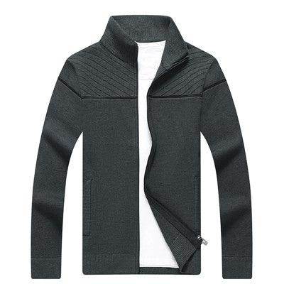 Fashion New Autumn Men Sweater Stand Collar Solid Color Cardigan Men Jacquard Warm Knitted Wear Cardigan Hombre