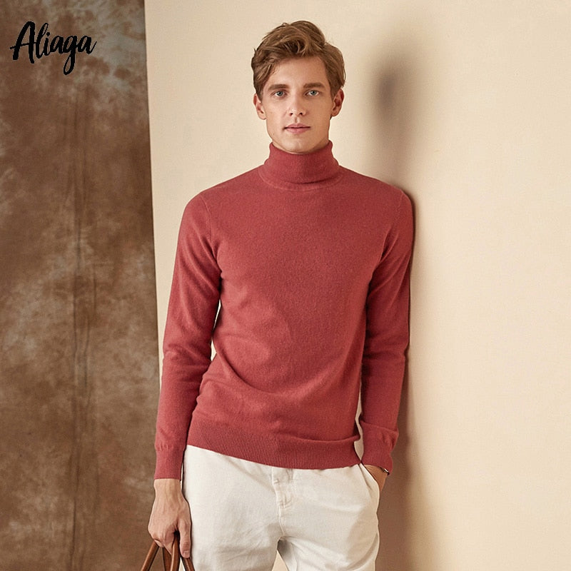 New 100% Pure Cashmere Turtleneck Sweater Men Casual Knitting Pullover Fashion Design Boutique Sweater Knitwear Tops Plus Size