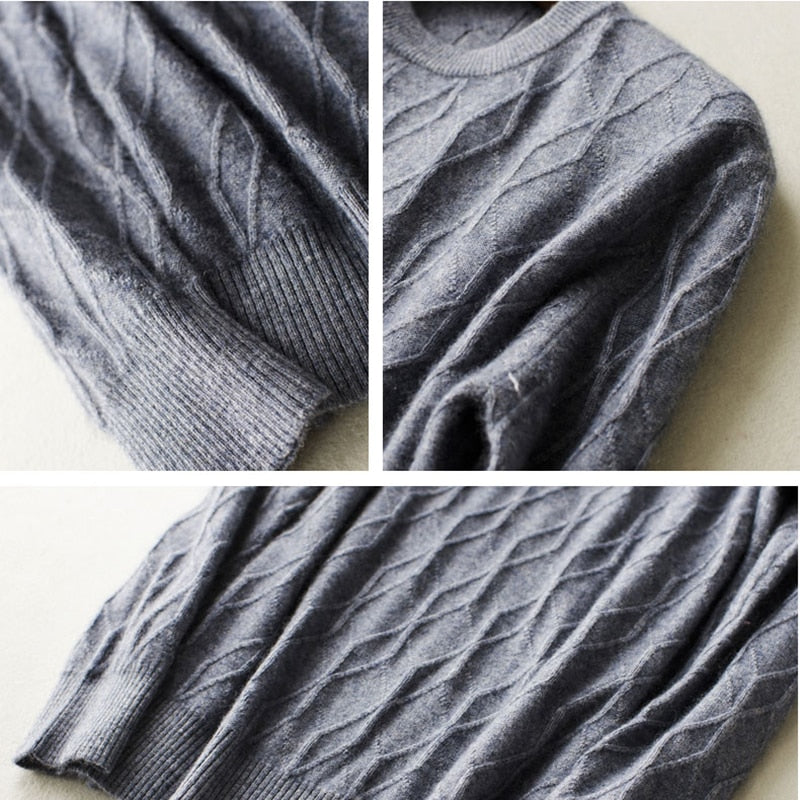 100 Cashmere Real Men's Sweaters Autumn Male Black Gray Sexy Slim Fit Knitted Pullovers Solid Color Casual Sweaters Knitwear