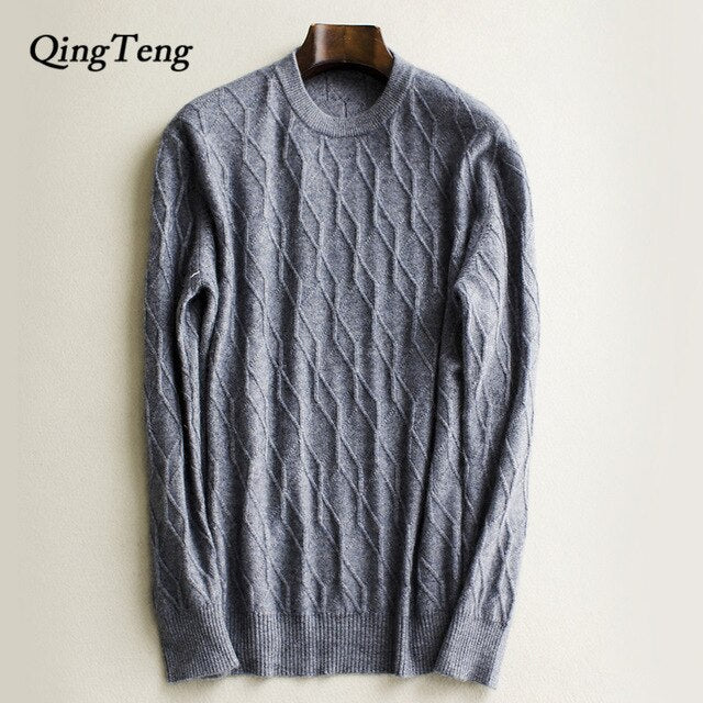 100 Cashmere Real Men's Sweaters Autumn Male Black Gray Sexy Slim Fit Knitted Pullovers Solid Color Casual Sweaters Knitwear