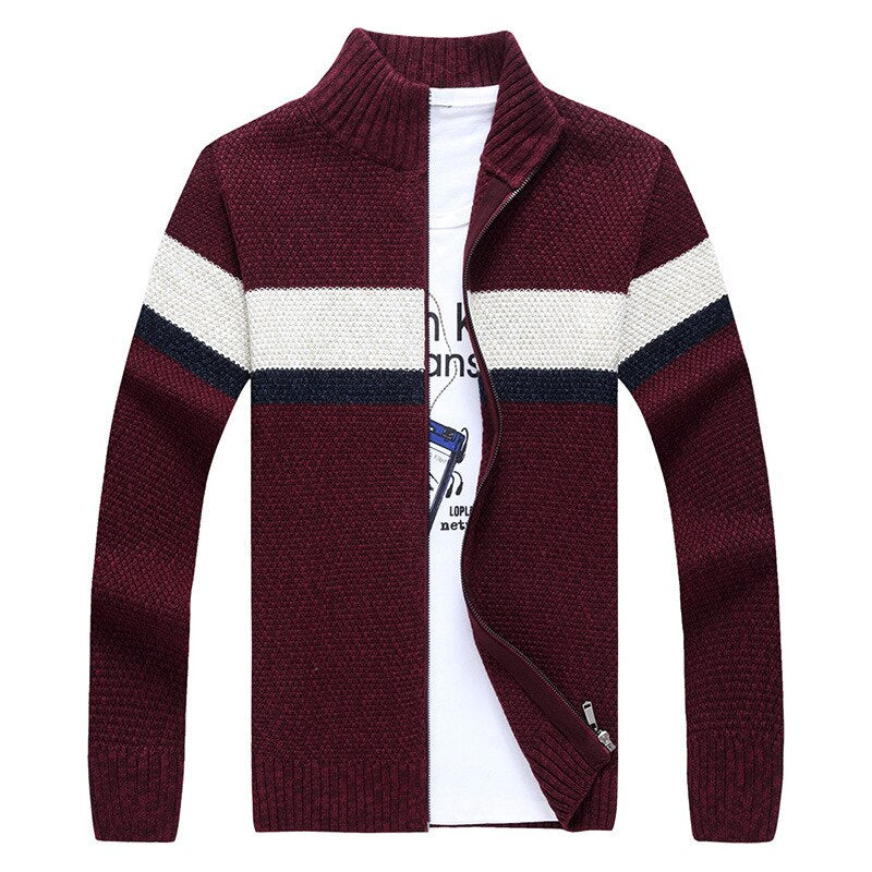 Fashion Sweater Men Patchwork Striped Cardigan Men Casual Stand Collar Long Sleeves Autumn Men Sweater Hombre Mens Cardigan