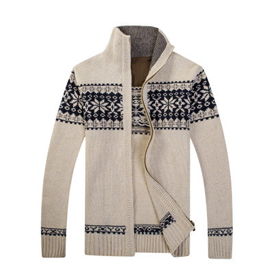 Fashion Print Sweater Men Autumn Cardigan Men Casual Zipper Collar Slim Fit Turtleneck Men Warm Knitted Wear Mens Sweater