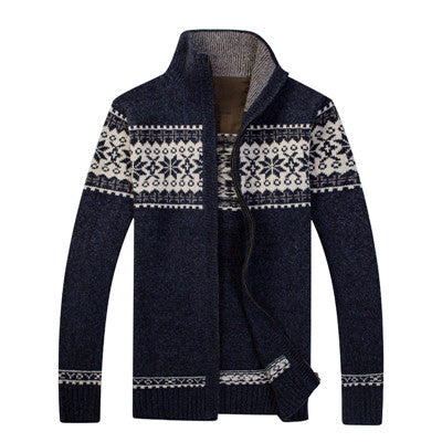 Fashion Print Sweater Men Autumn Cardigan Men Casual Zipper Collar Slim Fit Turtleneck Men Warm Knitted Wear Mens Sweater