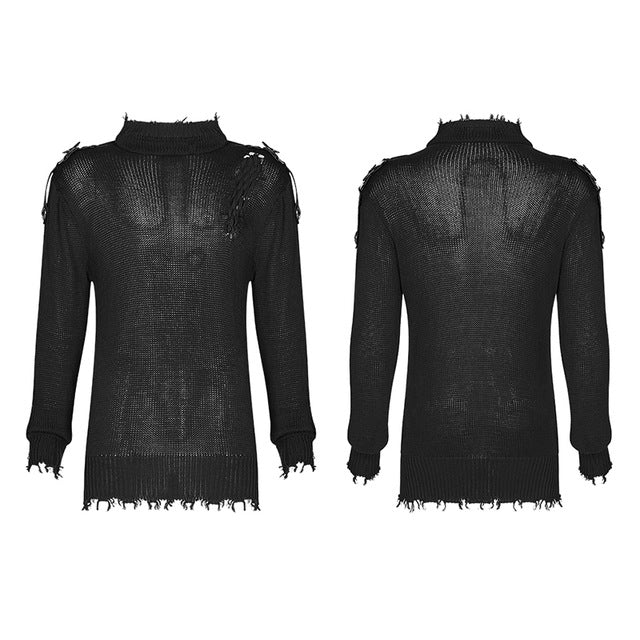 PUNK RAVE Men Gothic Daily Casual Sweater Broken Hole Punk Cosplay Visual Kei Sweater Halloween Men Club Wear Pullover