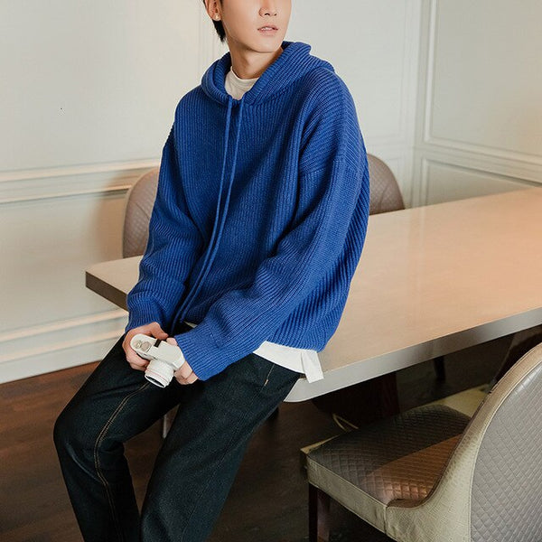 EWQ / 2019 New Fashion Autumn Winter Hooded Collar Drawstring Pullovers Men Loose Casual Japanese Version Knitting Sweater 9A067
