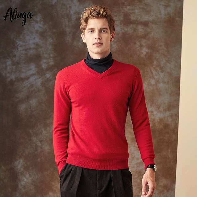 100% Goat Cashmere Sweater Men V-neck Sweater Man Pullovers Knitting Autumn Winter Male Warm Handmade Plus Size Sweaters Jumpers