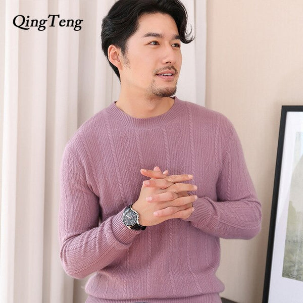 Real Cashmere 100 Men Sweaters Winter Warm Wool Knitted Jumpers Man Thick Oneck Pullover Male Woolen Knitwear High Soft