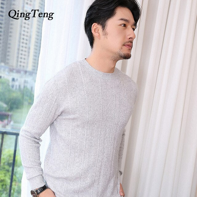 Real Cashmere 100 Men Sweaters Winter Warm Wool Knitted Jumpers Man Thick Oneck Pullover Male Woolen Knitwear High Soft