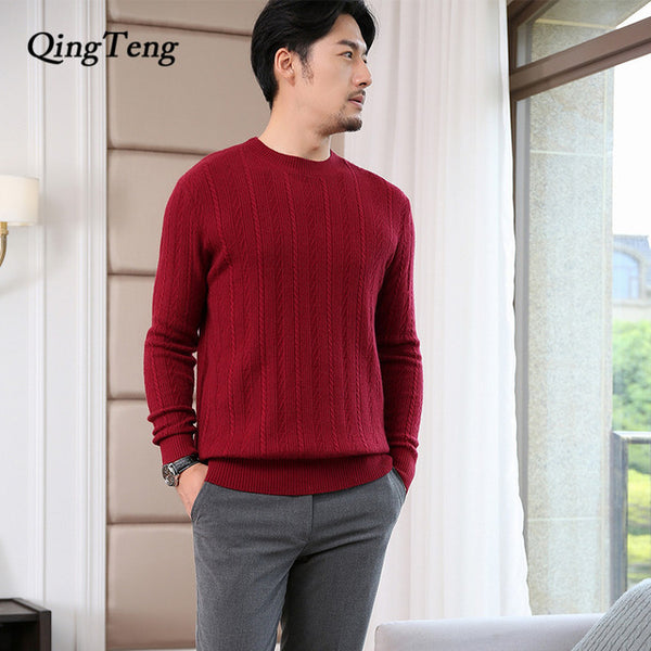 Real Cashmere 100 Men Sweaters Winter Warm Wool Knitted Jumpers Man Thick Oneck Pullover Male Woolen Knitwear High Soft
