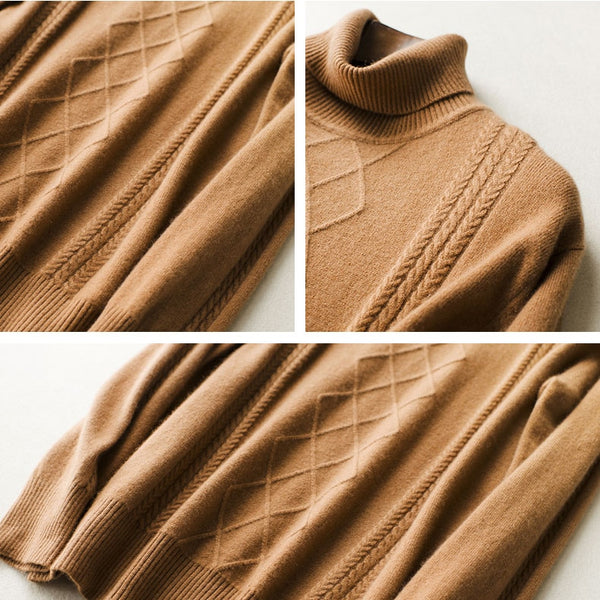 Cashmere 100 Real Turtleneck Brand Mens Sweaters Winter High Warm Sweater Men Slim Fit Pullover Knitwear Male Double Collar