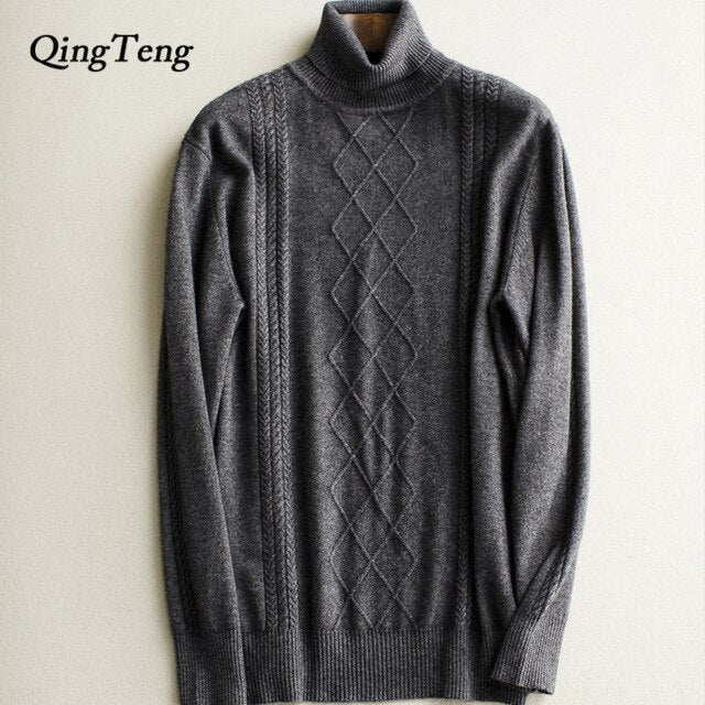 Cashmere 100 Real Turtleneck Brand Mens Sweaters Winter High Warm Sweater Men Slim Fit Pullover Knitwear Male Double Collar