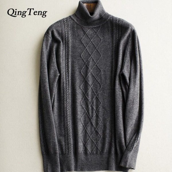 Cashmere 100 Real Turtleneck Brand Mens Sweaters Winter High Warm Sweater Men Slim Fit Pullover Knitwear Male Double Collar