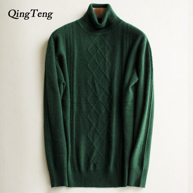 Cashmere 100 Real Turtleneck Brand Mens Sweaters Winter High Warm Sweater Men Slim Fit Pullover Knitwear Male Double Collar