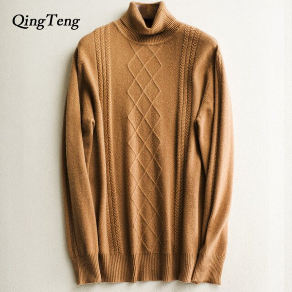 Cashmere 100 Real Turtleneck Brand Mens Sweaters Winter High Warm Sweater Men Slim Fit Pullover Knitwear Male Double Collar