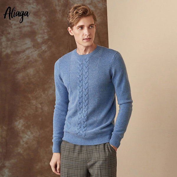 100% Goat Cashmere Knitwear Man Sweaters Thick Warm Pullovers Rib Knitting Fashion O-neck Long Sleeves Brand Red Sweaters Jumper