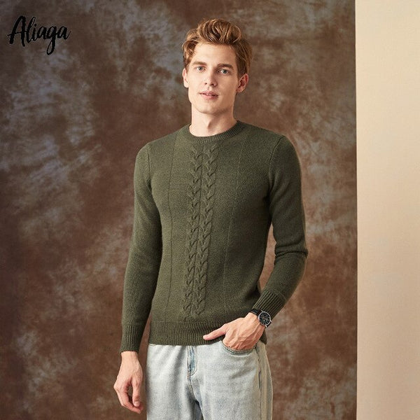 100% Goat Cashmere Knitwear Man Sweaters Thick Warm Pullovers Rib Knitting Fashion O-neck Long Sleeves Brand Red Sweaters Jumper