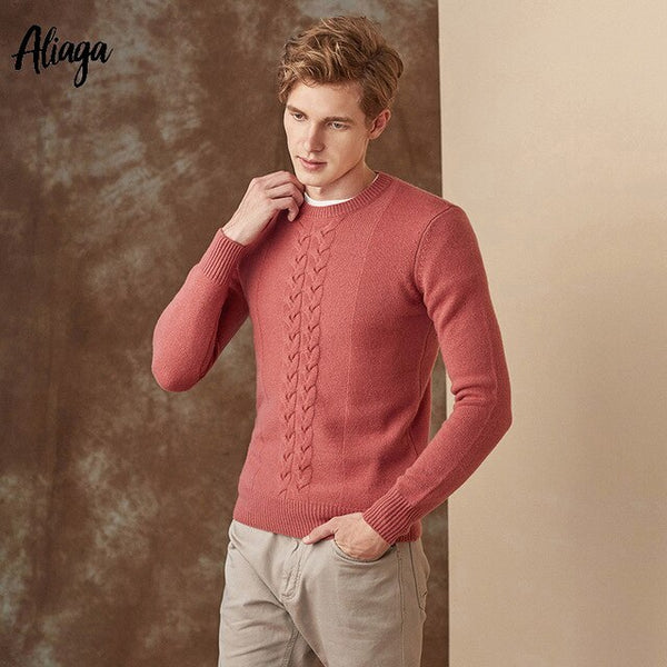 100% Goat Cashmere Knitwear Man Sweaters Thick Warm Pullovers Rib Knitting Fashion O-neck Long Sleeves Brand Red Sweaters Jumper