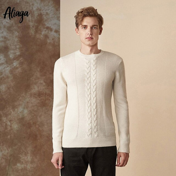 100% Goat Cashmere Knitwear Man Sweaters Thick Warm Pullovers Rib Knitting Fashion O-neck Long Sleeves Brand Red Sweaters Jumper