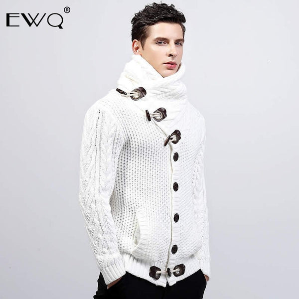 EWQ / 2019 New Fashion Autumn Winter Casual Turtle Neck Men Sweater High Street Vintage Loose Knitting Keep Warm Cardigan 9A092