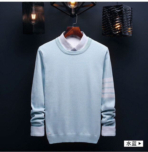 EWQ / 2019 New fashion autumn winter round collar casual men pullovers loose long sleeve Knitting Keep Warm tide Sweater FT214