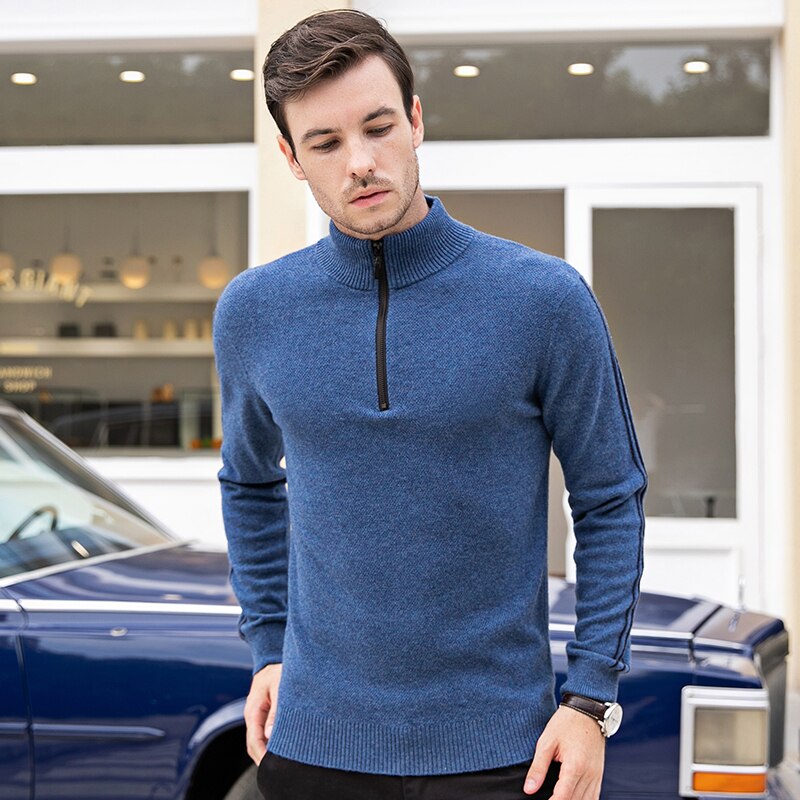 2019 Autumn Winter Men warm Turtleneck Sweater Mens 100% wool knitted Pullovers zippers sweaters