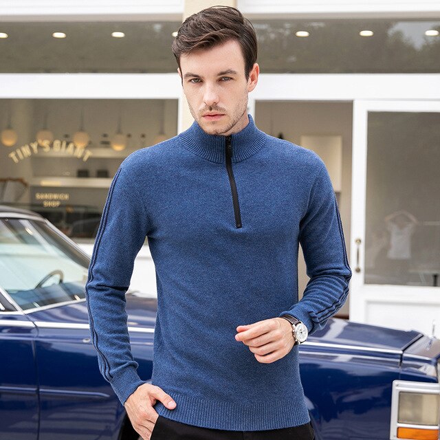 2019 Autumn Winter Men warm Turtleneck Sweater Mens 100% wool knitted Pullovers zippers sweaters