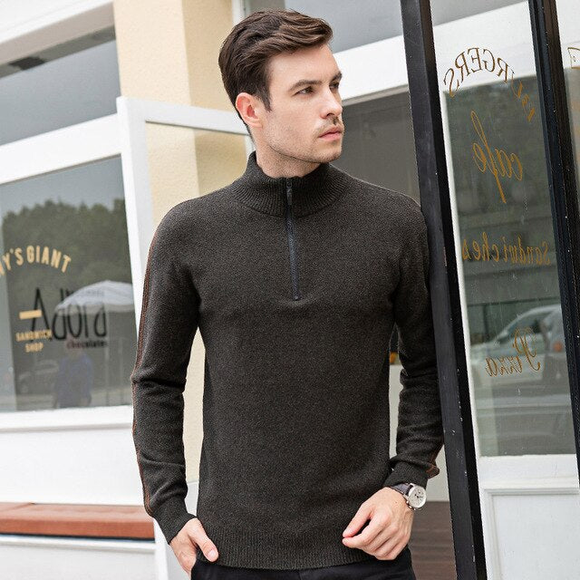 2019 Autumn Winter Men warm Turtleneck Sweater Mens 100% wool knitted Pullovers zippers sweaters
