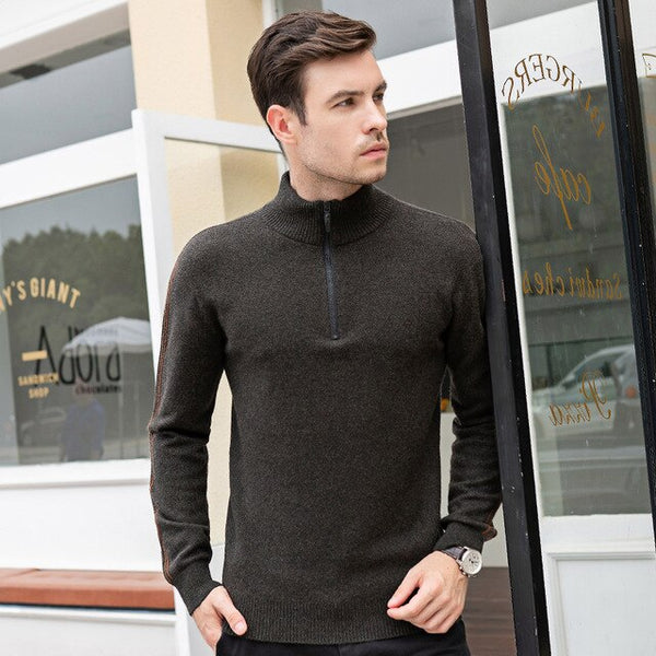 2019 Autumn Winter Men warm Turtleneck Sweater Mens 100% wool knitted Pullovers zippers sweaters