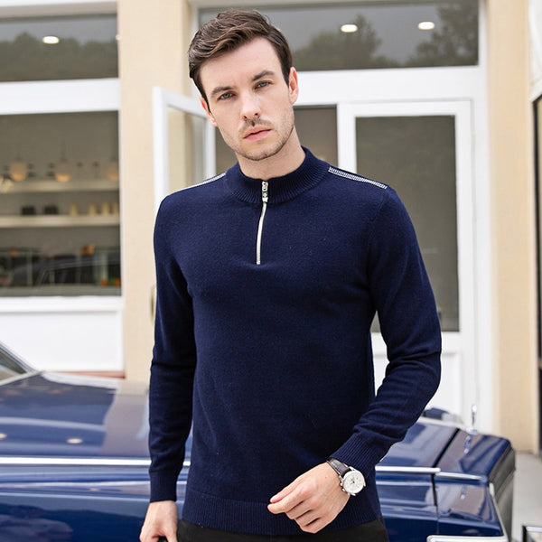 Thicken Knitted Sweater Men Knitted Pullover 2019 Male Fashion Jumpers Autumn Winter half turtleneck 100% wool Sweater