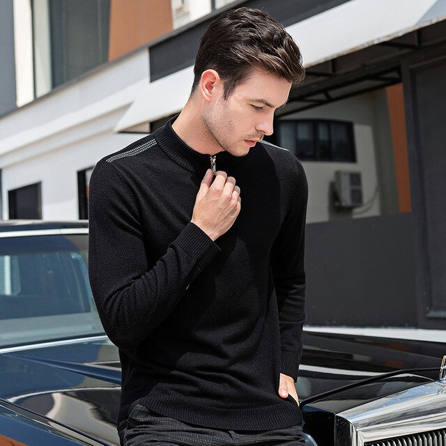 Thicken Knitted Sweater Men Knitted Pullover 2019 Male Fashion Jumpers Autumn Winter half turtleneck 100% wool Sweater