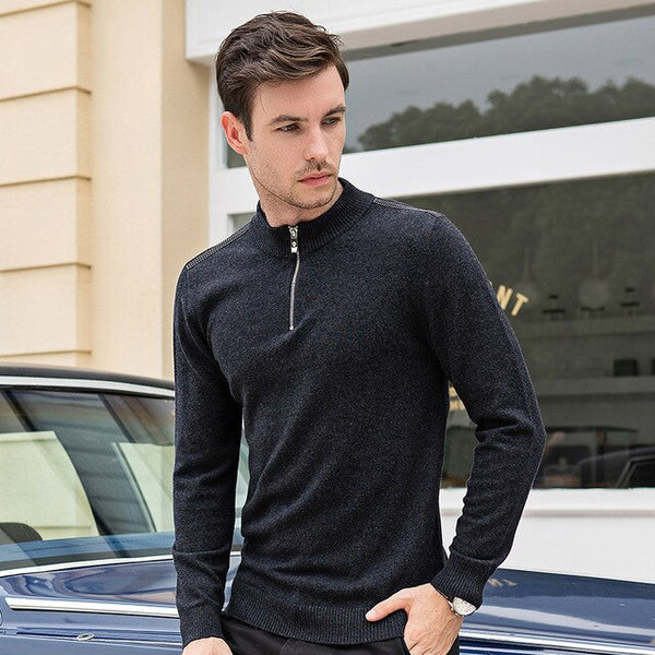 Thicken Knitted Sweater Men Knitted Pullover 2019 Male Fashion Jumpers Autumn Winter half turtleneck 100% wool Sweater