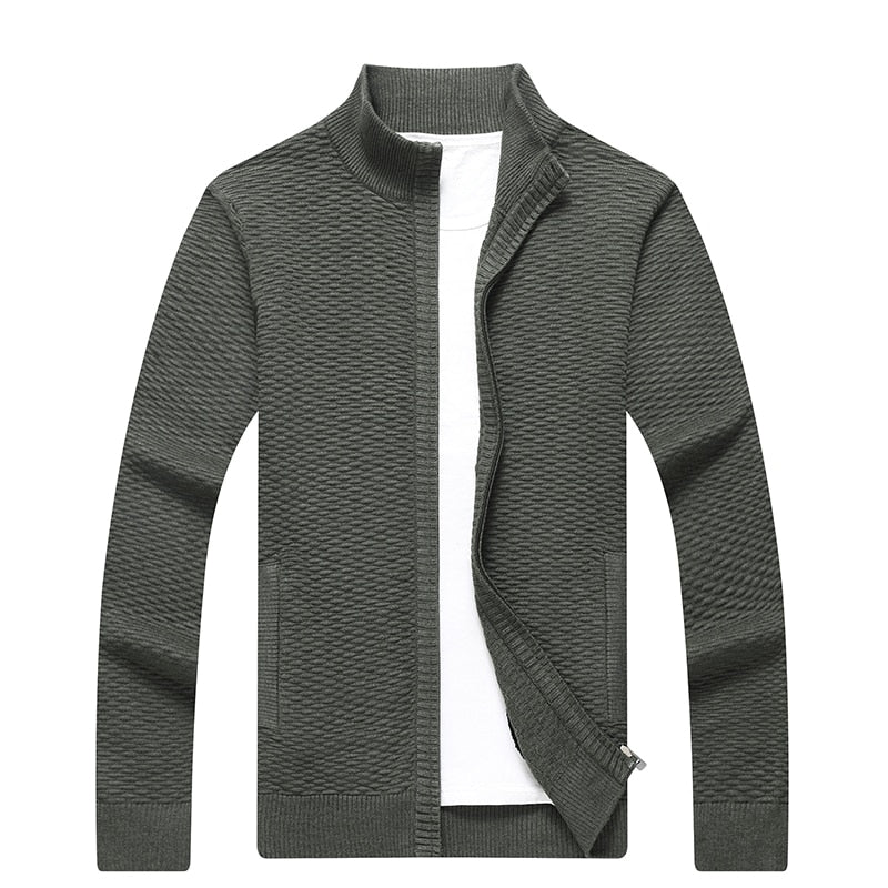 Autumn New Sweater Men Fashion Stand Collar Cardigan Men Solid Color Jacquard Men Sweater M-XXXL Warm Knitted Wear