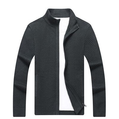 Autumn New Sweater Men Fashion Stand Collar Cardigan Men Solid Color Jacquard Men Sweater M-XXXL Warm Knitted Wear