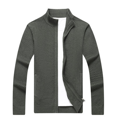 Autumn New Sweater Men Fashion Stand Collar Cardigan Men Solid Color Jacquard Men Sweater M-XXXL Warm Knitted Wear
