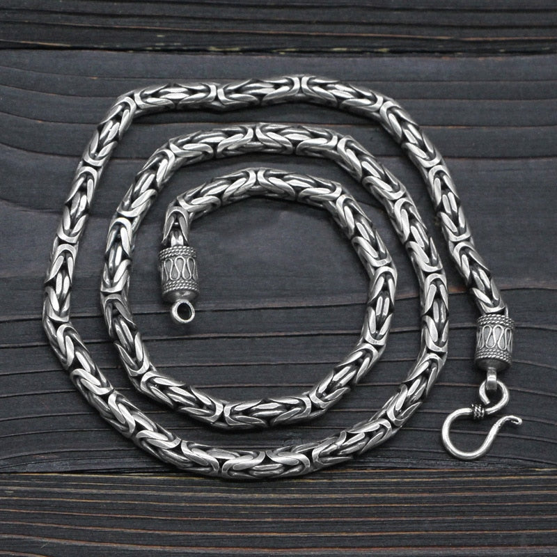 S925 silver Ping An pattern rough aggressive men's necklace, original design exaggerated sweater chain, 6mm * 60cm