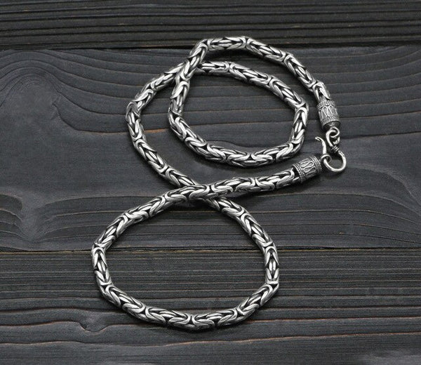 S925 silver Ping An pattern rough aggressive men's necklace, original design exaggerated sweater chain, 6mm * 60cm