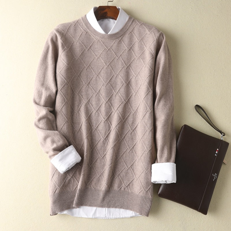2019 autumn and winter new men's 100% pure sweater youth casual round neck knit sweater cashmere sweater loose