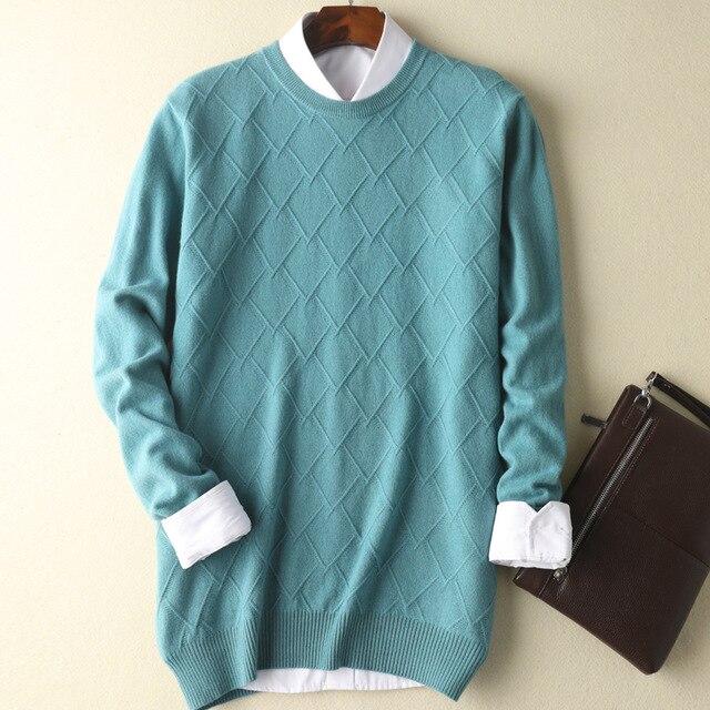 2019 autumn and winter new men's 100% pure sweater youth casual round neck knit sweater cashmere sweater loose