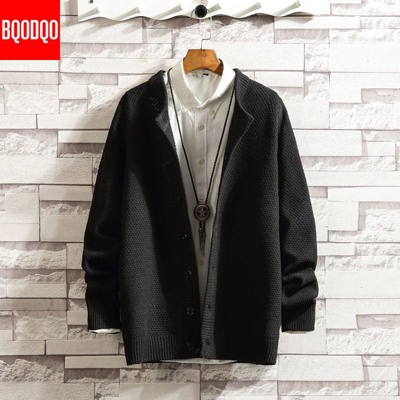 Male Knitted Jumper Cardigan Sweater Men Black Hip Hop Casual Sweatershirt Stand Collar Fashion Autumn Winter Sweaters Plus Size