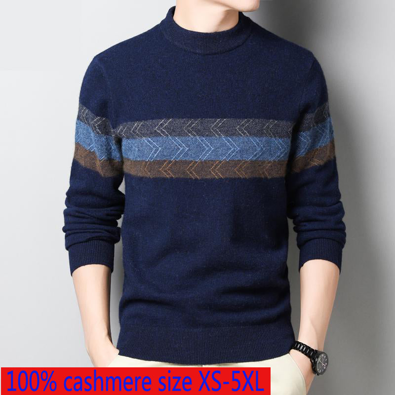 New Arrival Hihg Quality Autumn Winter 100% Cashmere Men Thickened Stripe Sweater Casual Knitted Striped Plus Size XS-3XL4XL5XL