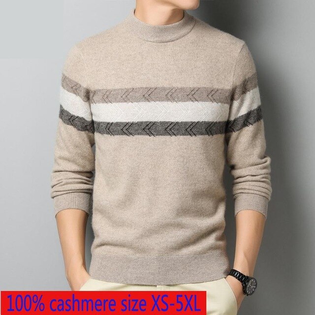 New Arrival Hihg Quality Autumn Winter 100% Cashmere Men Thickened Stripe Sweater Casual Knitted Striped Plus Size XS-3XL4XL5XL