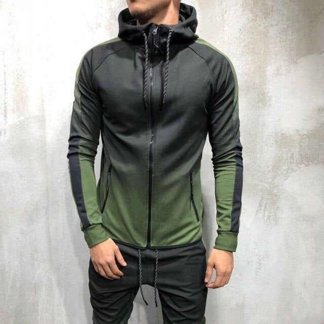 3D gradient zipper cardigan hip hop fashion casual sports men's sweater